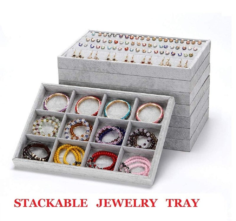 Stratalife Stackable Jewelry Tray 12 Grid Velvet Jewelry Display Jewelry Organizer Bracelet Storage for Drawer Showcase Drawer Inserts(12 Grid) - Image 2
